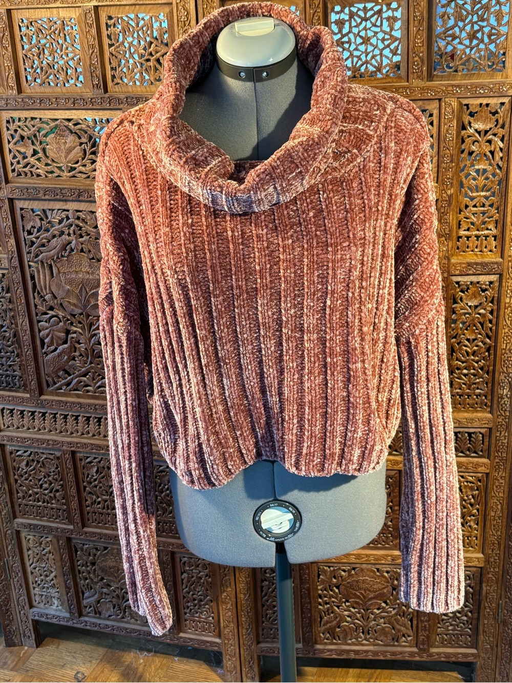 Chelsea & Violet Chenille Cowl Neck Sweater in Rusty Rose